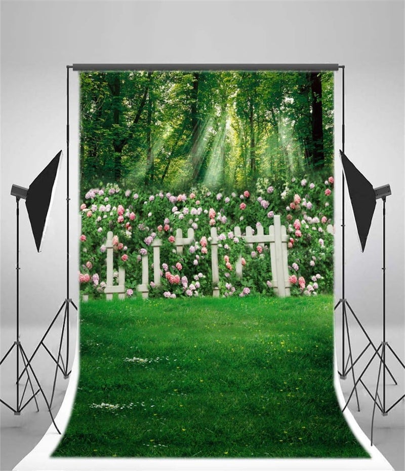 AOFOTO 5x7ft Romantic Garden Photography Studio Background Wedding Backdrop Spring Flowers Fence Meadow Grassland Girl Lovers Baby Kid Toddler Artistic Portrait Forest Photoshoot Props Video Drape - Image 5